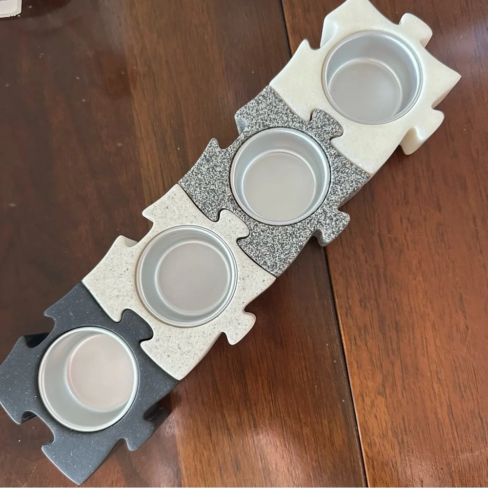Vintage PartyLite Stone Puzzle Piece Tealight Candle Holders Collectible Set